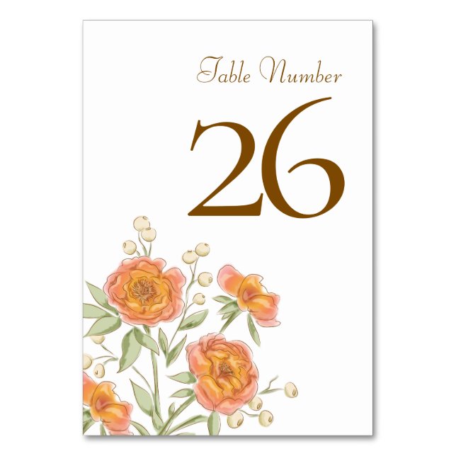 Orange Rose Wedding Table Number (Front)