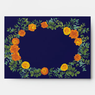 Orange Rose Wedding with Navy Blue Envelope