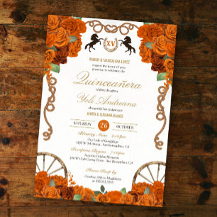 Orange Rose Western Quinceañera Invitation