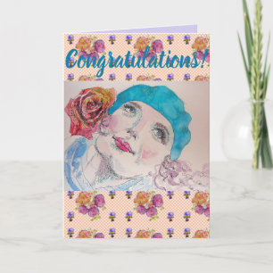 Orange Rose Woman Floral Conrgatulations art Card