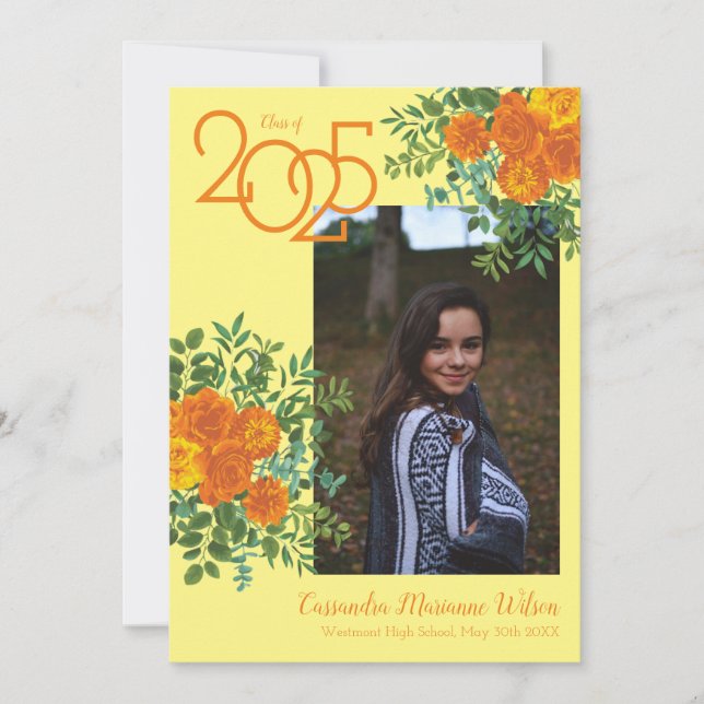 Orange Rose Yellow Photo Graduation Announcement (Front)