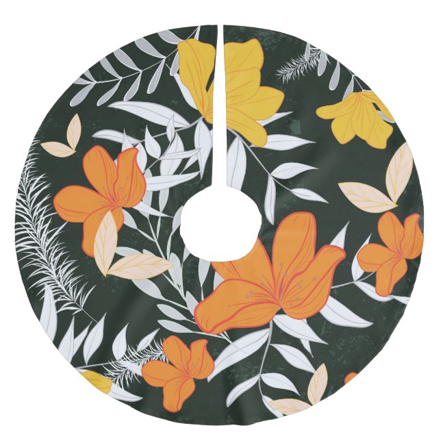 Orange Roses: Abstract Botanical. Brushed Polyester Tree Skirt (Front)