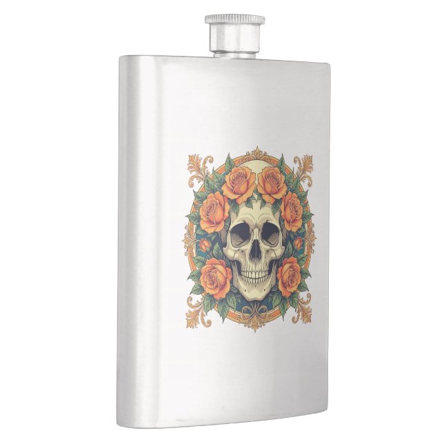 Orange Roses And Cranium Hip Flask (Right)