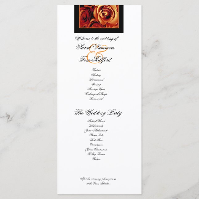 ORANGE ROSES and PURPLE LACE Wedding Program (Front)