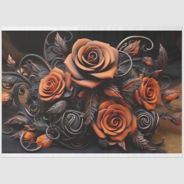 Orange Roses Decoupage Tissue Paper (Front)