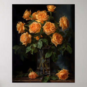 Orange Roses Flower Art Print Poster