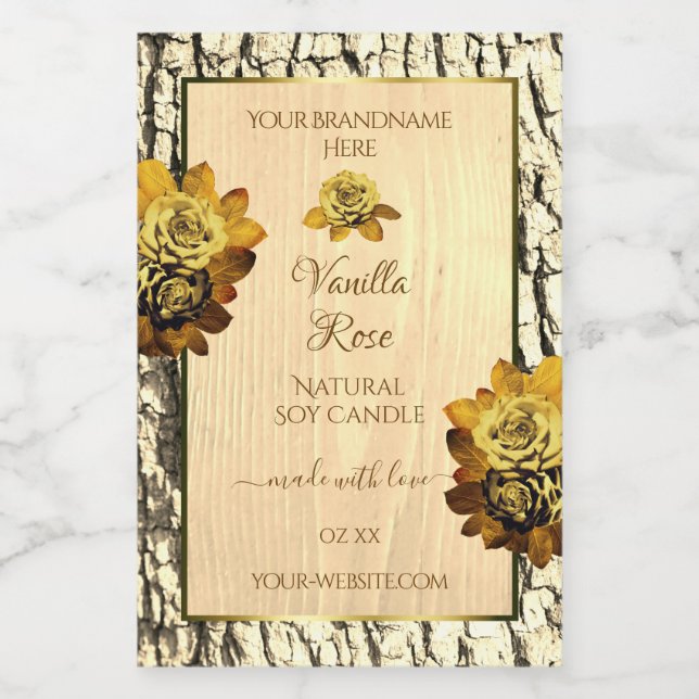 Orange Roses Light Brown Wood Grain Product Labels (Single Label)