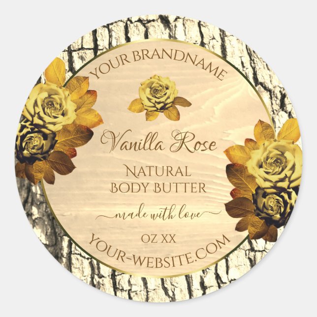 Orange Roses Light Brown Wood Grain Product Labels (Front)