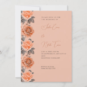Orange Roses Modern Fall Light Brown Wedding Invitation