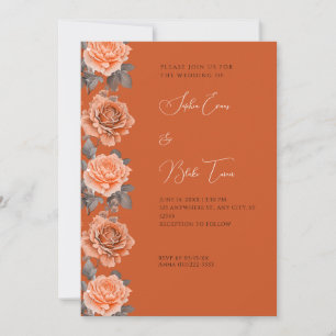 Orange Roses Modern Fall Orange Wedding Invitation