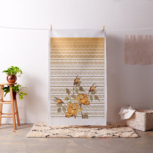 Orange Roses Textile Striped Floral Fabric