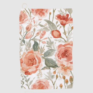 Orange Roses Watercolor Botanical Coral Floral Golf Towel