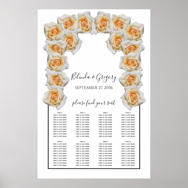 Orange Roses Wedding Seating Chart (Front)