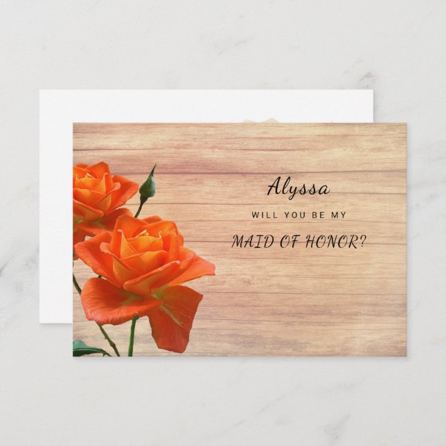 Orange Roses Wood Be My Maid of Honour Card (Front/Back)