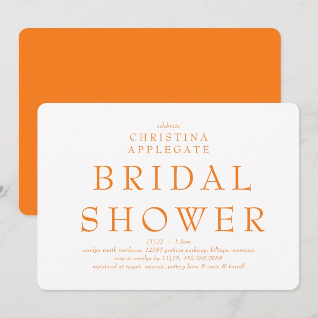 Orange Rounded Simplicity  Bridal Shower Invitation (Front/Back)