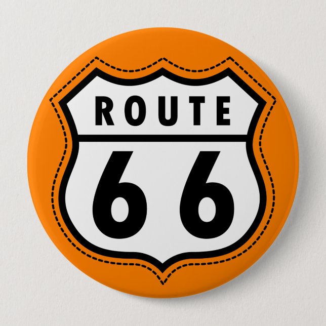 Orange Route 66 Road Sign 10 Cm Round Badge (Front)