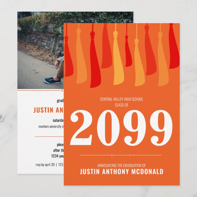 Orange Row of Tassels Photo Graduation Invitation (Front/Back)