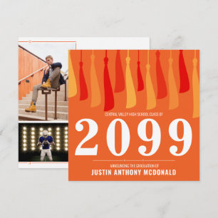 Orange Row of Tassels Two-Photo Graduation Invitation