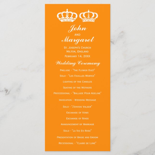 Orange Royal Couple Wedding Program (Front)