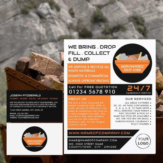 Orange Rubbish Skip, Skip/Dumpster Company Business Card (Creator Uploaded)