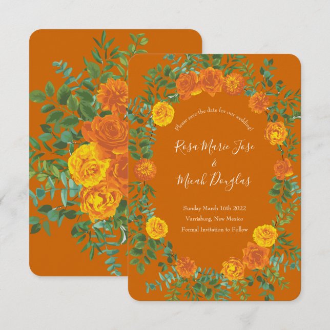 Orange & Rust Fall Peony Rose Wedding Save Date Invitation (Front/Back)