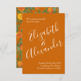 Orange & Rust Fall Peony Rose Wedding Save Date Invitation