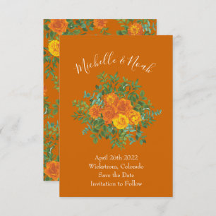 Orange & Rust Fall Peony Rose Wedding Save Date Invitation