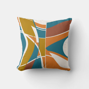 Orange Rust Gold Turquoise White Swirling Abstract Cushion