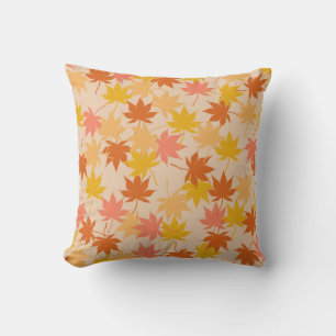 Orange Rustic Botanical Maple Leaves Pattern Fall  Cushion