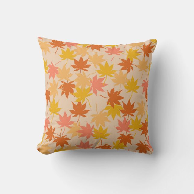 Orange Rustic Botanical Maple Leaves Pattern Fall  Cushion (Front)