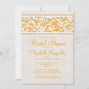 Orange Rustic Burlap Linen Bridal Shower Invites