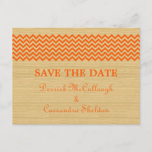 Orange Rustic Chevron Save the Date Postcard
