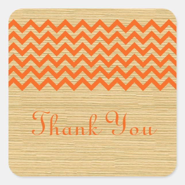 Orange Rustic Chevron Thank You Stickers (Front)