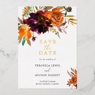 Orange Rustic Floral Elegant Wedding Save the Date