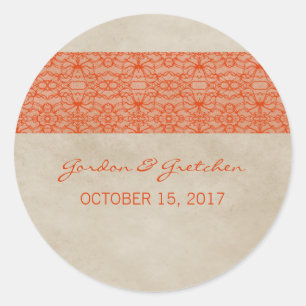 Orange Rustic Lace Wedding Stickers
