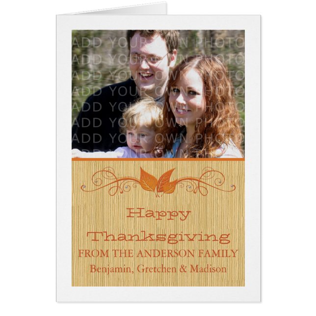 Orange Rustic Leaves Thanksgiving Photo Card (Front)