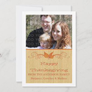 Orange Rustic Leaves Thanksgiving Photo Flat Card