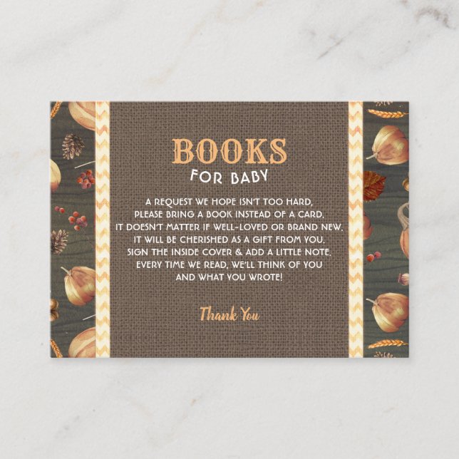 Orange Rustic Pumpkins Books For Baby Enclosure Card (Front)