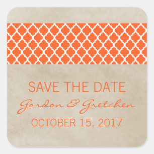Orange Rustic Quatrefoil Save the Date Stickers