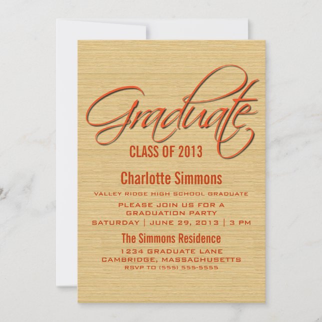 Orange Rustic Script Graduation Invite (Front)