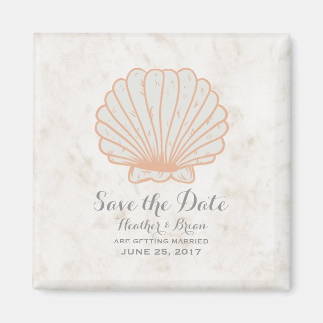 Orange Rustic Seashell Save the Date Magnet (Front)