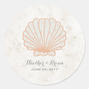 Orange Rustic Seashell Wedding Classic Round Sticker