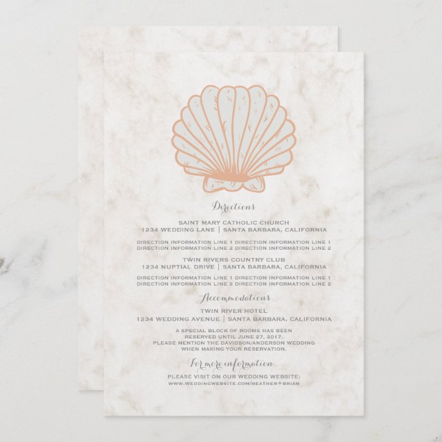 Orange Rustic Seashell Wedding Information Invitation (Front/Back)