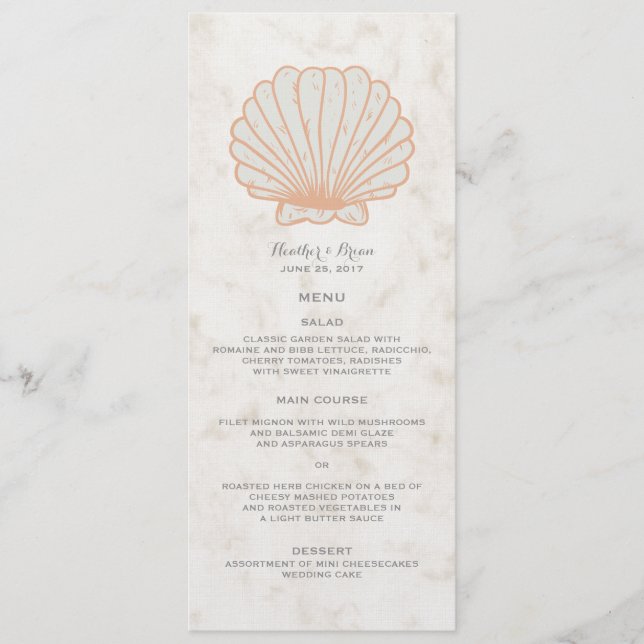 Orange Rustic Seashell Wedding Menu (Front)