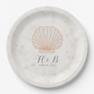 Orange Rustic Seashell Wedding Paper Plate