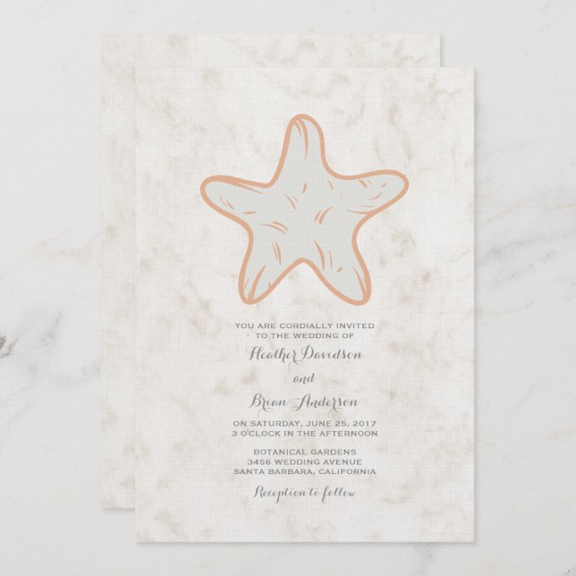 Orange Rustic Starfish Wedding Invite (Front/Back)