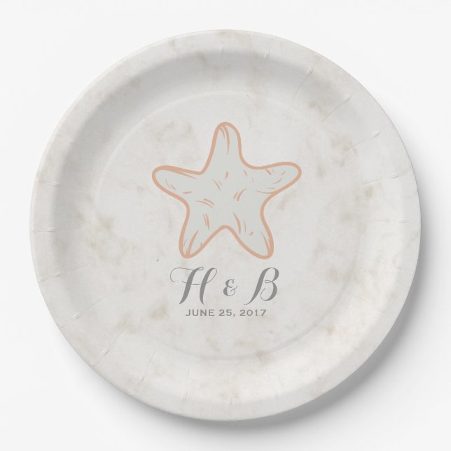 Orange Rustic Starfish Wedding Paper Plate (Front)
