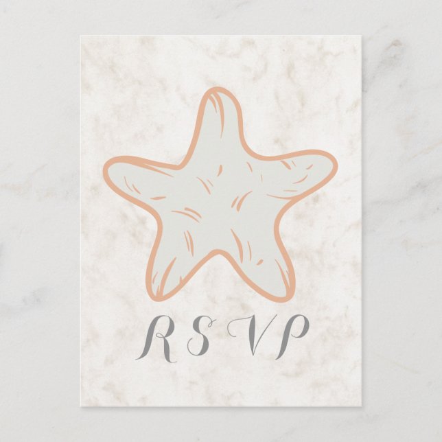 Orange Rustic Starfish Wedding RSVP Postcard (Front)