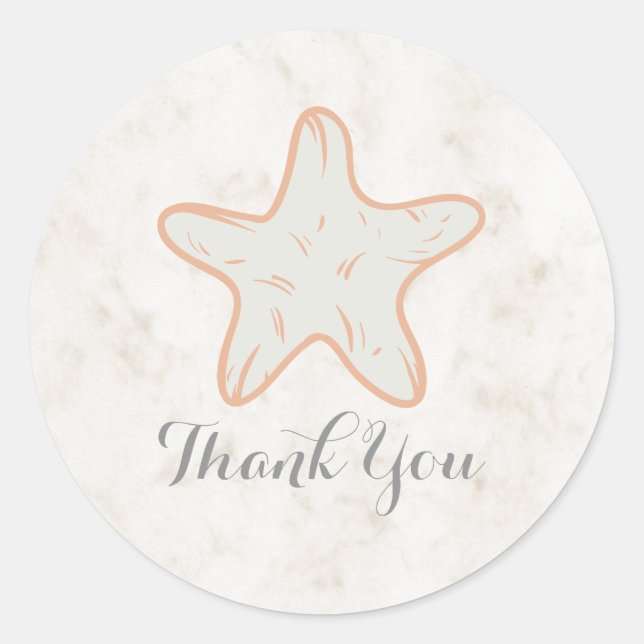 Orange Rustic Starfish Wedding Thank You Classic Round Sticker (Front)