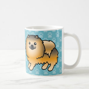 Orange Sable Happy Pomeranian Dogs On Blue Coffee Mug